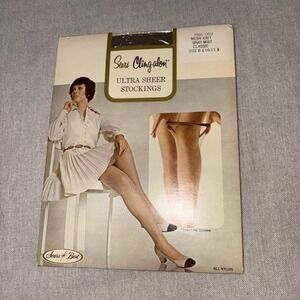 Vintage Sears Cling-Alon Daytime Sheer Stockings Mesh Knit Gray Size B 10-11